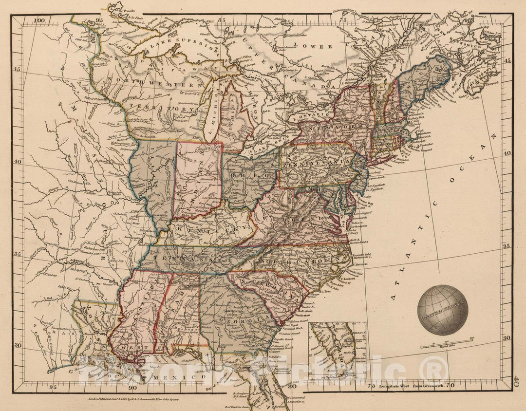 Historic Map : 1825 United States - Vintage Wall Art