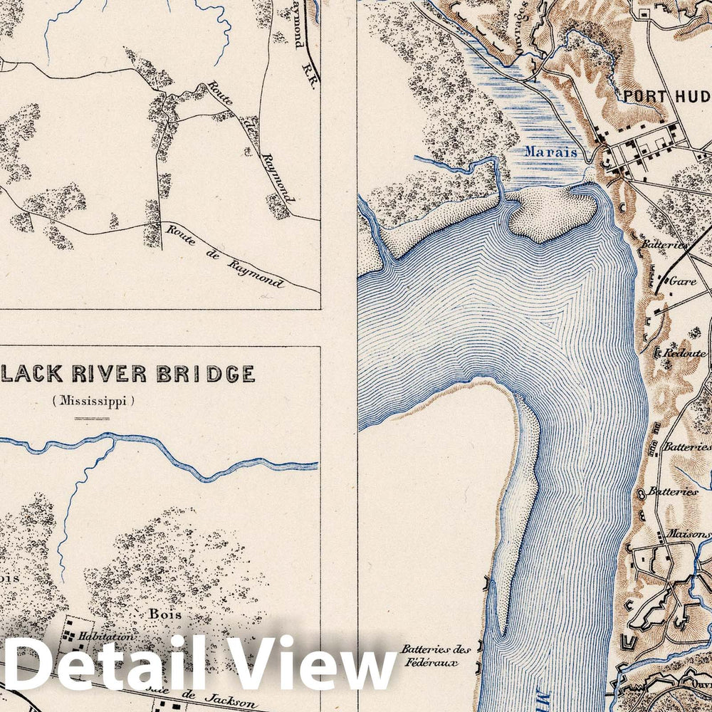 Historic Map : Military Atlas - 1875 Planche XXII. Champion Hill (Mississippi). Big Black River Bridge (Mississippi). Port Hudson (Louisiane). - Vintage Wall Art