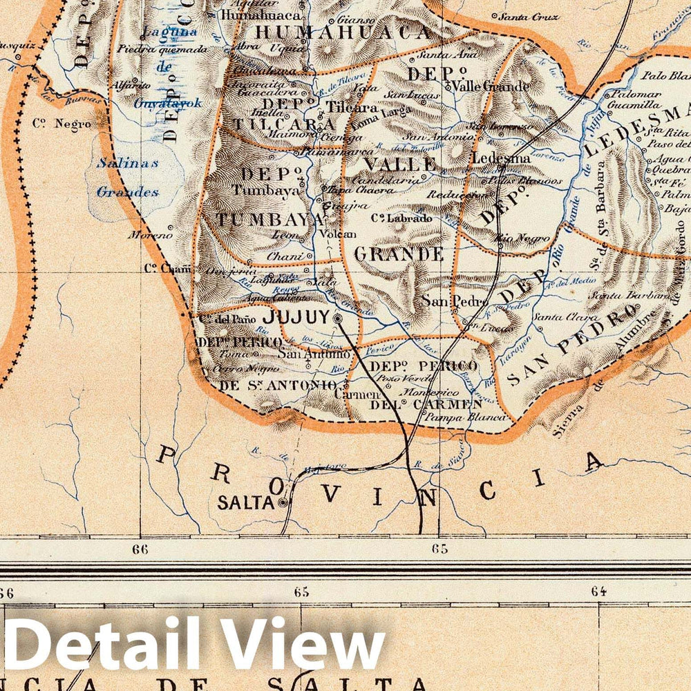 Historic Map : Argentina, Jujuy (Argentina : Province) 1888 Provincias de Jujuy y Tucuman. , Vintage Wall Art