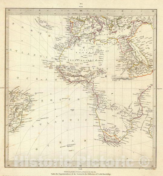 Historic Wall Map : 1831 (World, gnomonic proj. I. Africa and south Europe) - Vintage Wall Art