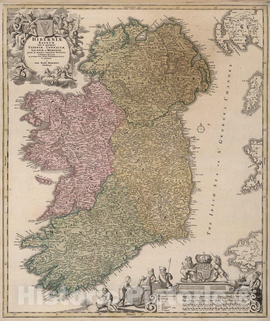 Historic Map : Ireland., 1788 Hiberniae Regnum tam in Praecipuas Ultoniae, Connaciae, Laceniae et Momoniae. , Vintage Wall Art