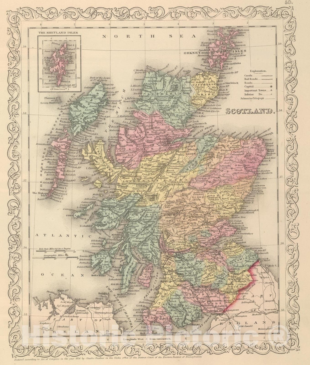 Historic Map : 1859 Scotland. - Vintage Wall Art