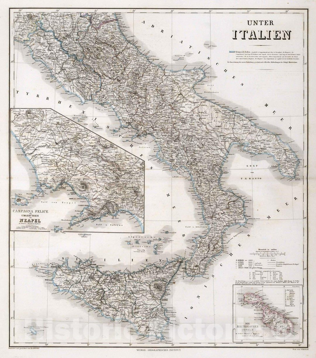 Historic Map : 1875 Lower Italy. - Vintage Wall Art