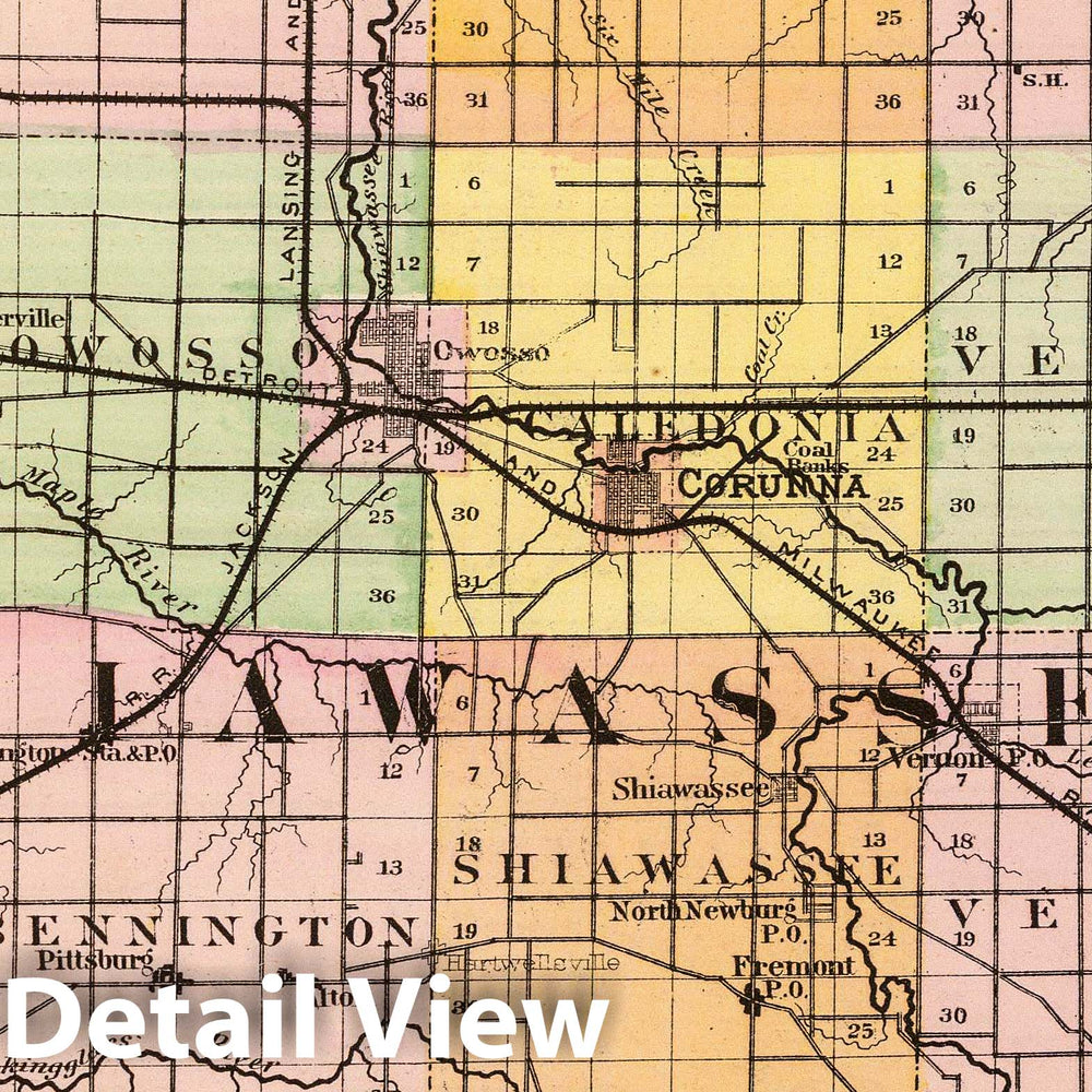 Historic Map : 1873 (Map of Shiawassee County, Michigan) - Vintage Wall Art