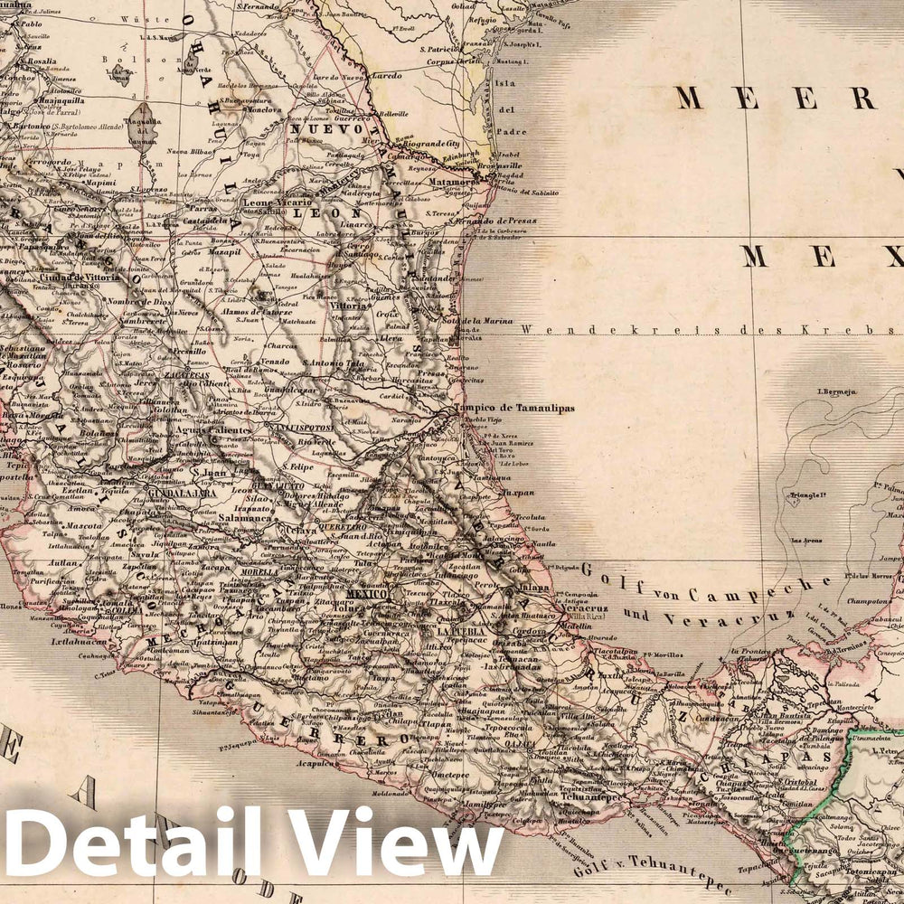 Historic Map : 1875 Mexico. Central America. - Vintage Wall Art