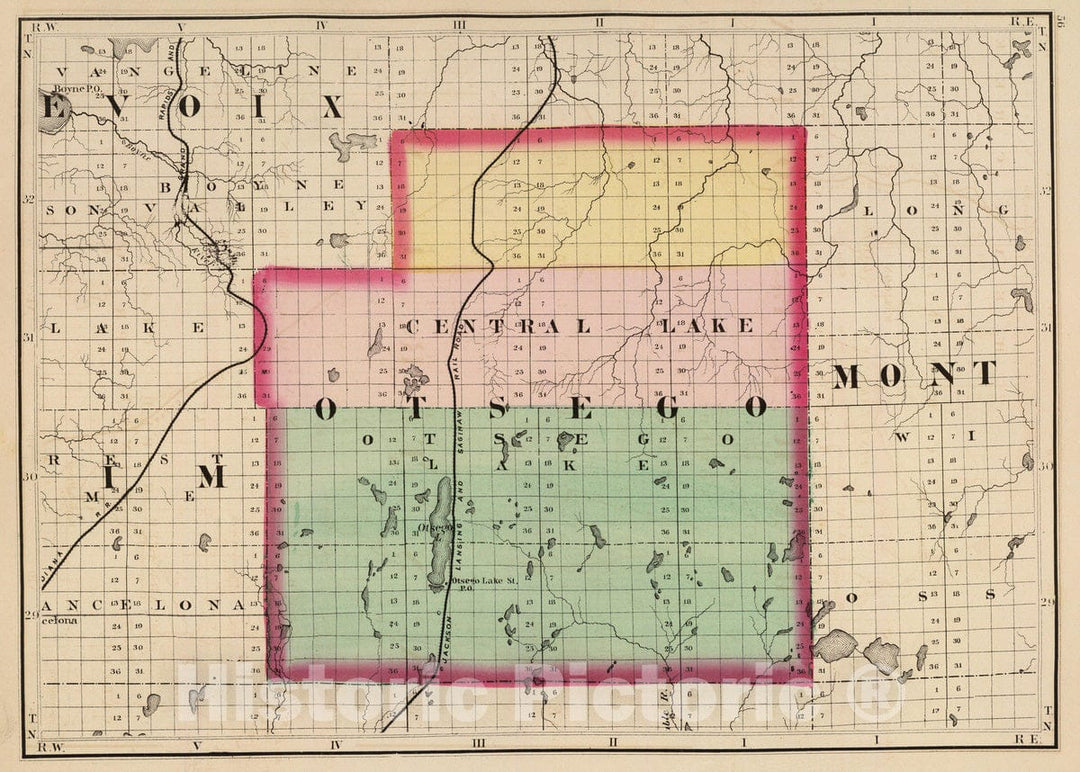 Historic Map : 1873 (Map of Otsego County, Michigan) - Vintage Wall Art