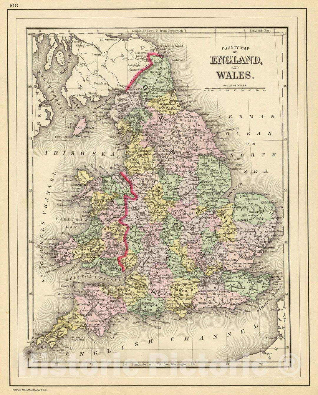 Historic Map : 1890 England and Wales : Vintage Wall Art