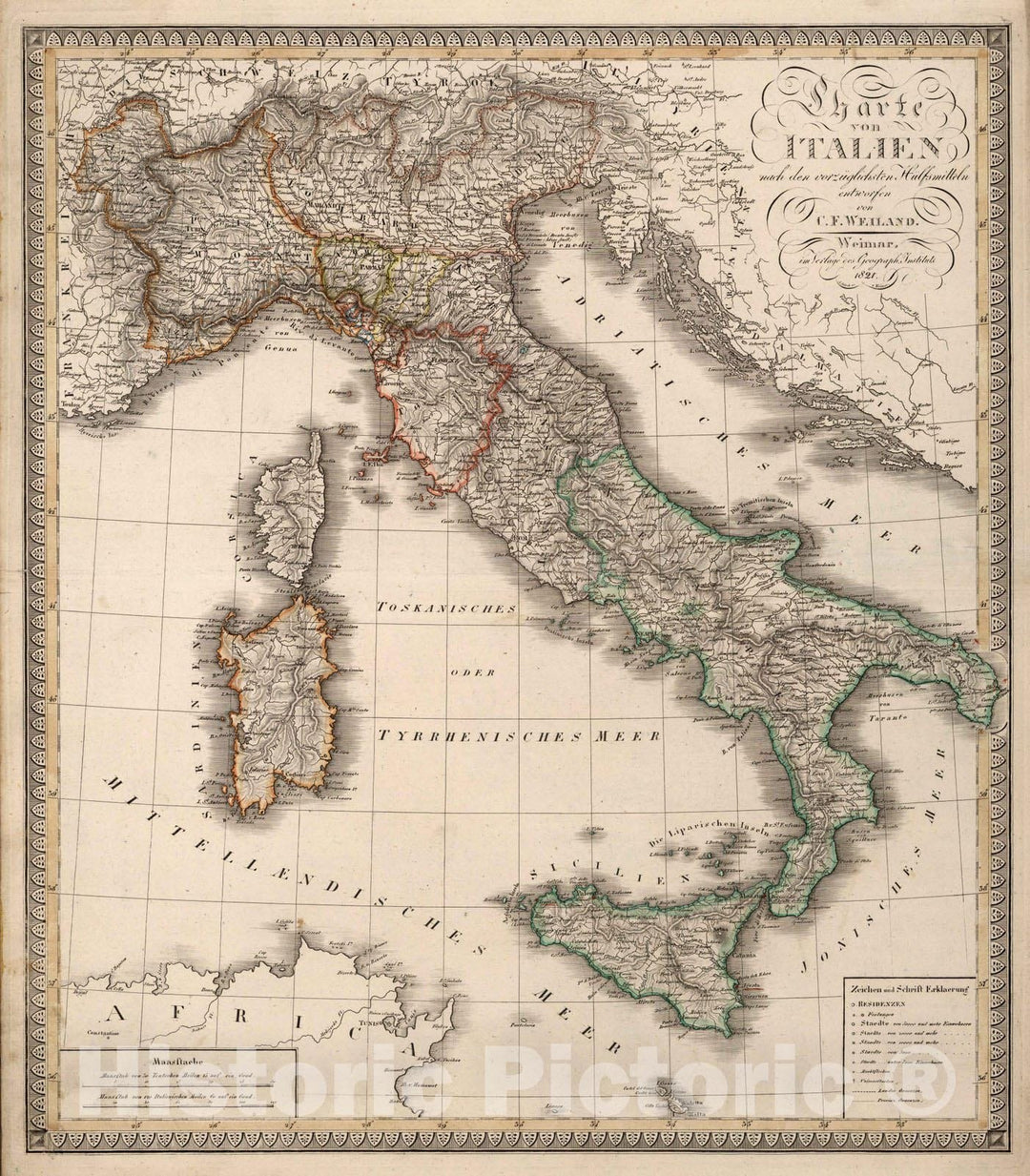 Historic Map : 1821 XXII. Italy. - Vintage Wall Art