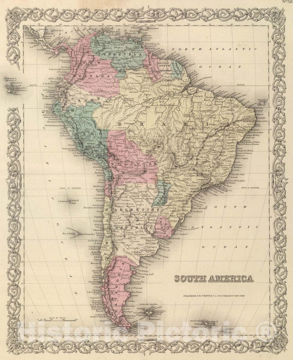 Historic Map : National Atlas - 1857 South America. - Vintage Wall Art