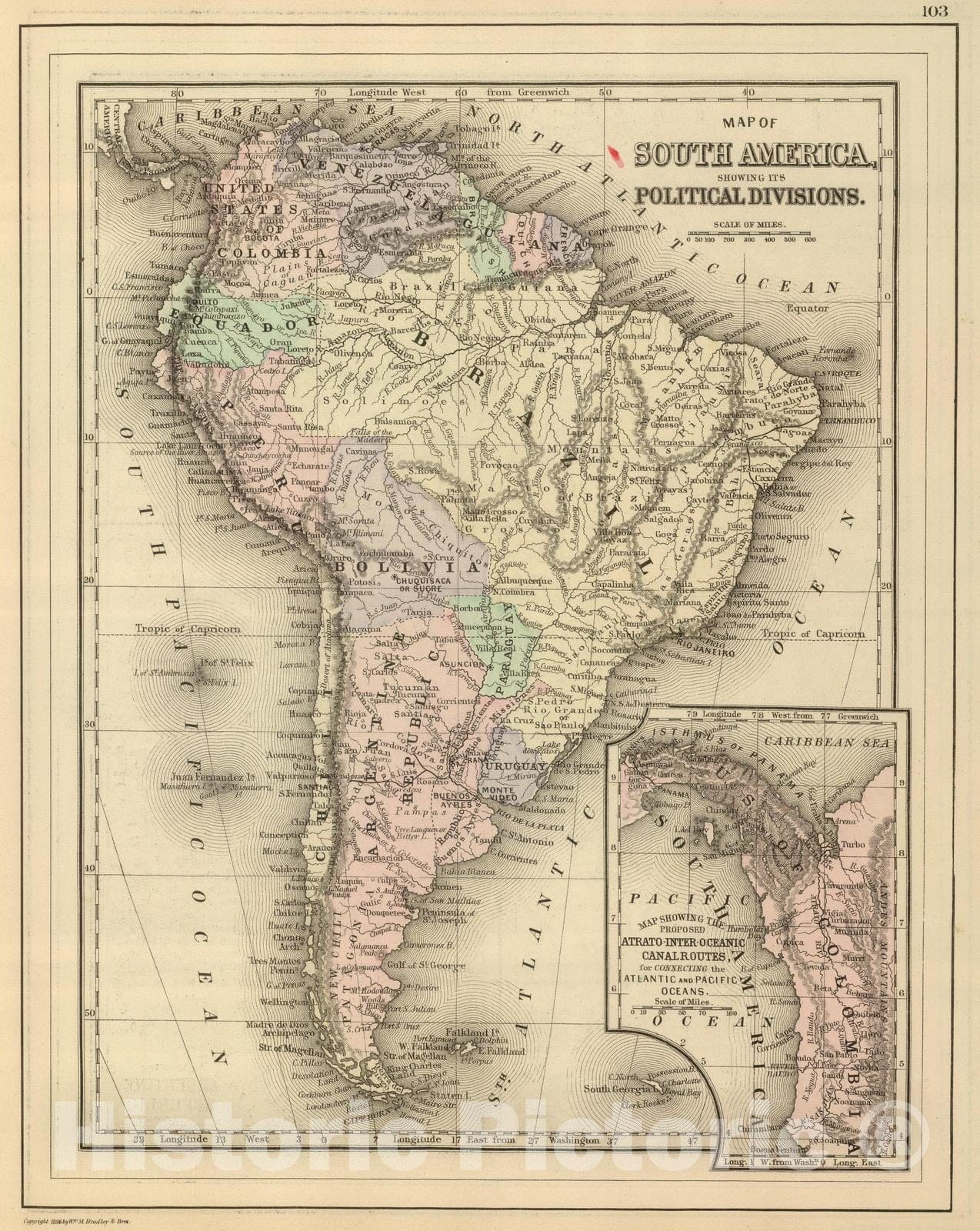 Historic Map : 1886 South America. v1 - Vintage Wall Art