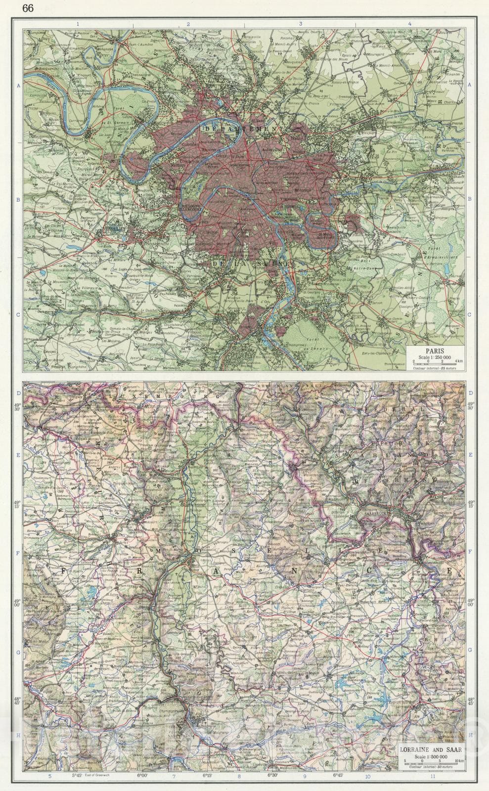 Historic Map : 1967 66. Paris, Lorraine, and Saar. The World Atlas. - Vintage Wall Art