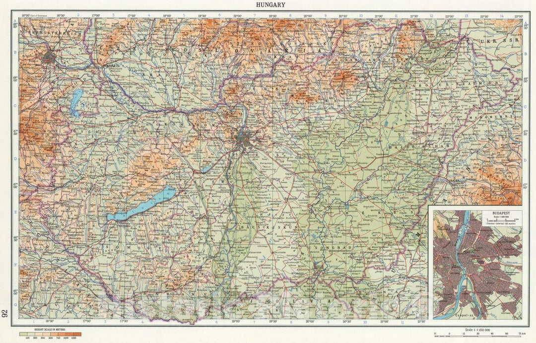 Historic Map : 1967 92. Hungary. The World Atlas. - Vintage Wall Art