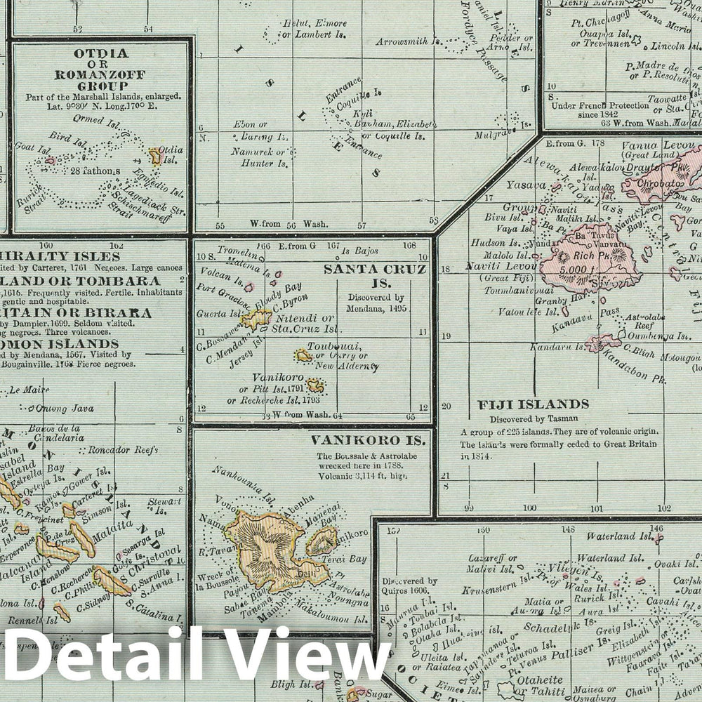 Historic Map : 1889 Islands in the Pacific Ocean. - Vintage Wall Art