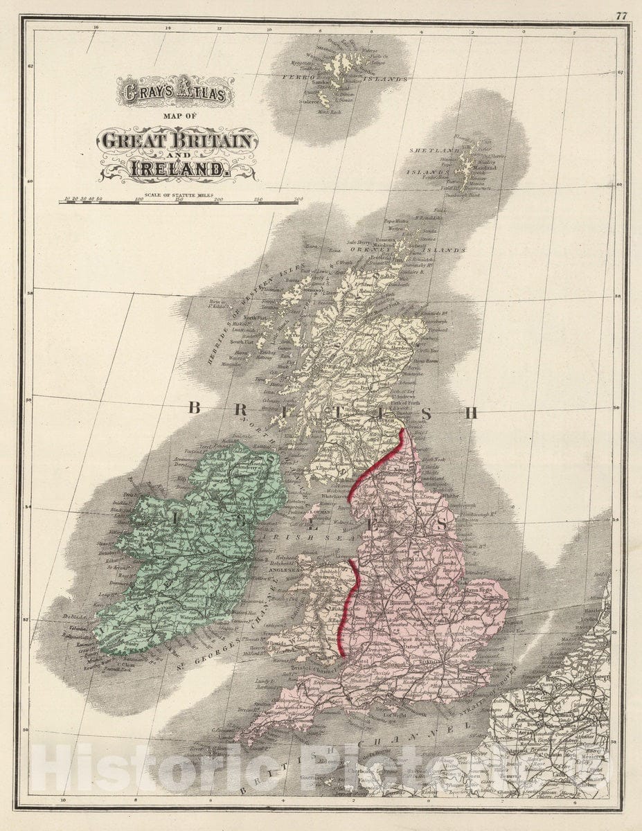 Historic Map : 1874 Great Britain and Ireland. - Vintage Wall Art