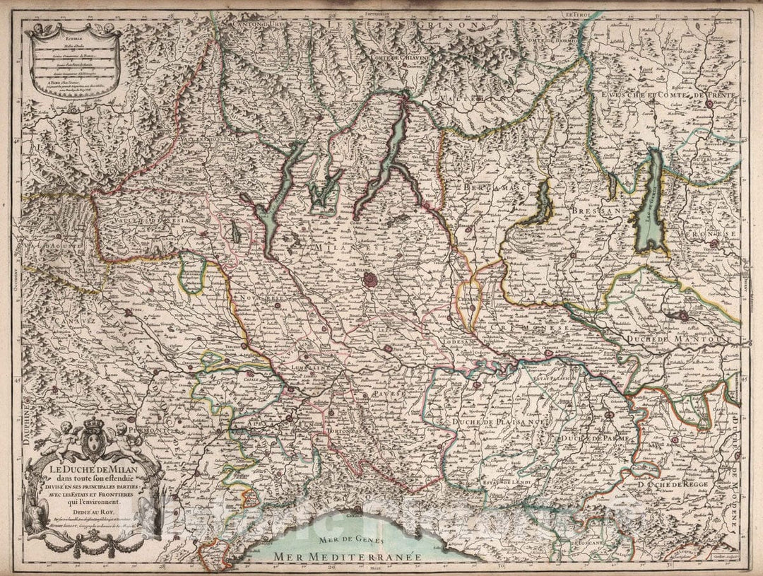 Historic Map : Milan (Italy) 1706 Le Duchy de Milan. , Vintage Wall Art