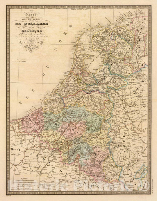 Historic Map : Belgium; Netherlands, Benelux countries 1846 Hollande, Belgique. , Vintage Wall Art