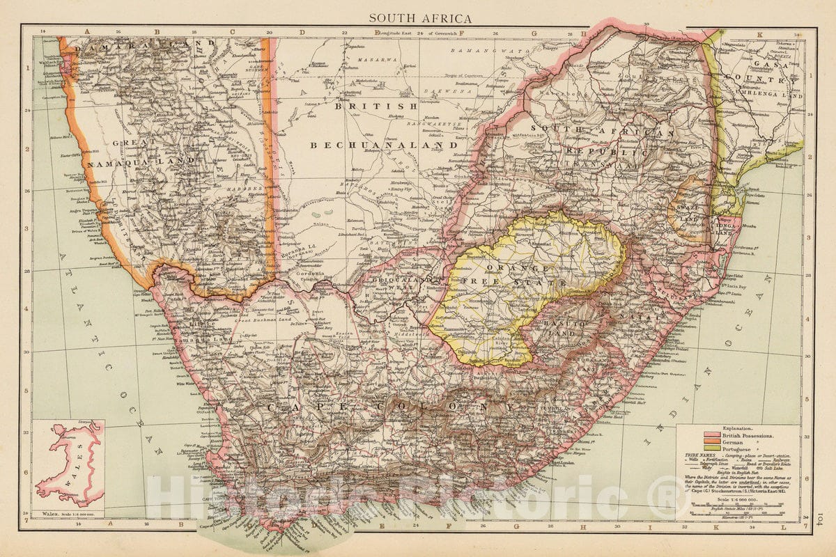 Historic Map : 1895 South Africa. - Vintage Wall Art