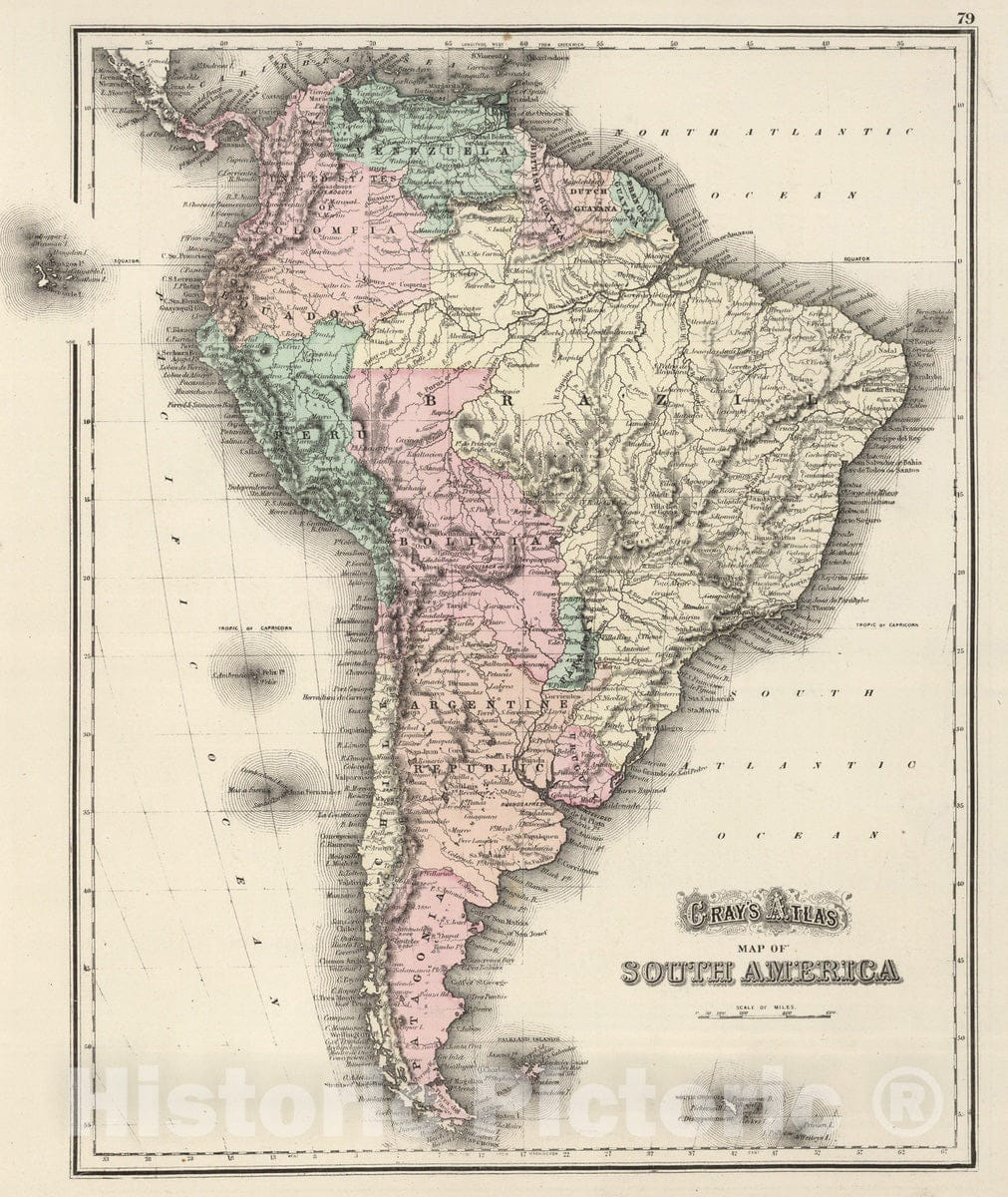 Historic Map : 1874 South America. v2 - Vintage Wall Art