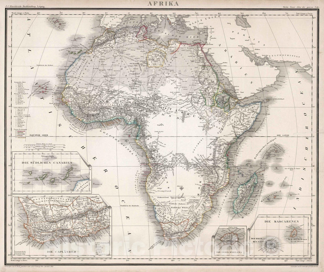 Historic Wall Map : Canary Islands, Africa 1853 Afrika. Entworfen von G. Heck , Vintage Wall Art