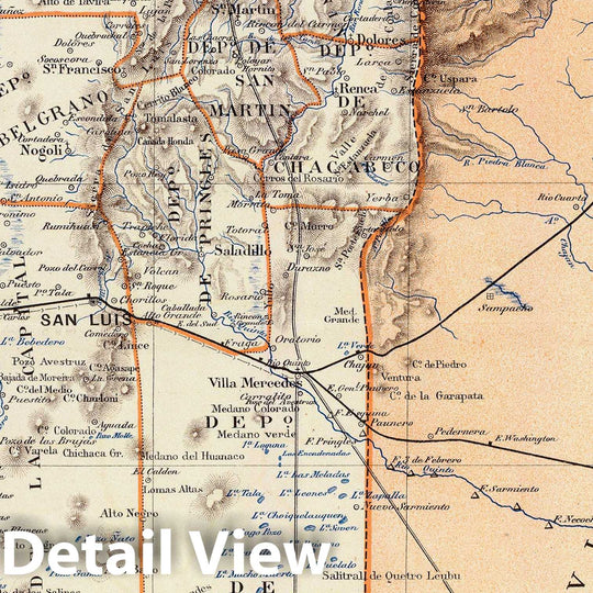 Historic Map : Argentina, San Luis (Argentina : Province) 1888 Provincia de San Luis. , Vintage Wall Art