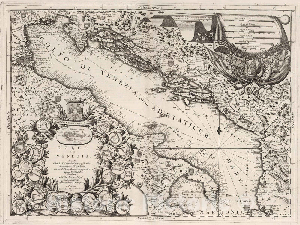 Historic Map : Adriatic Sea 1688 Golfo di Venezia. , Vintage Wall Art