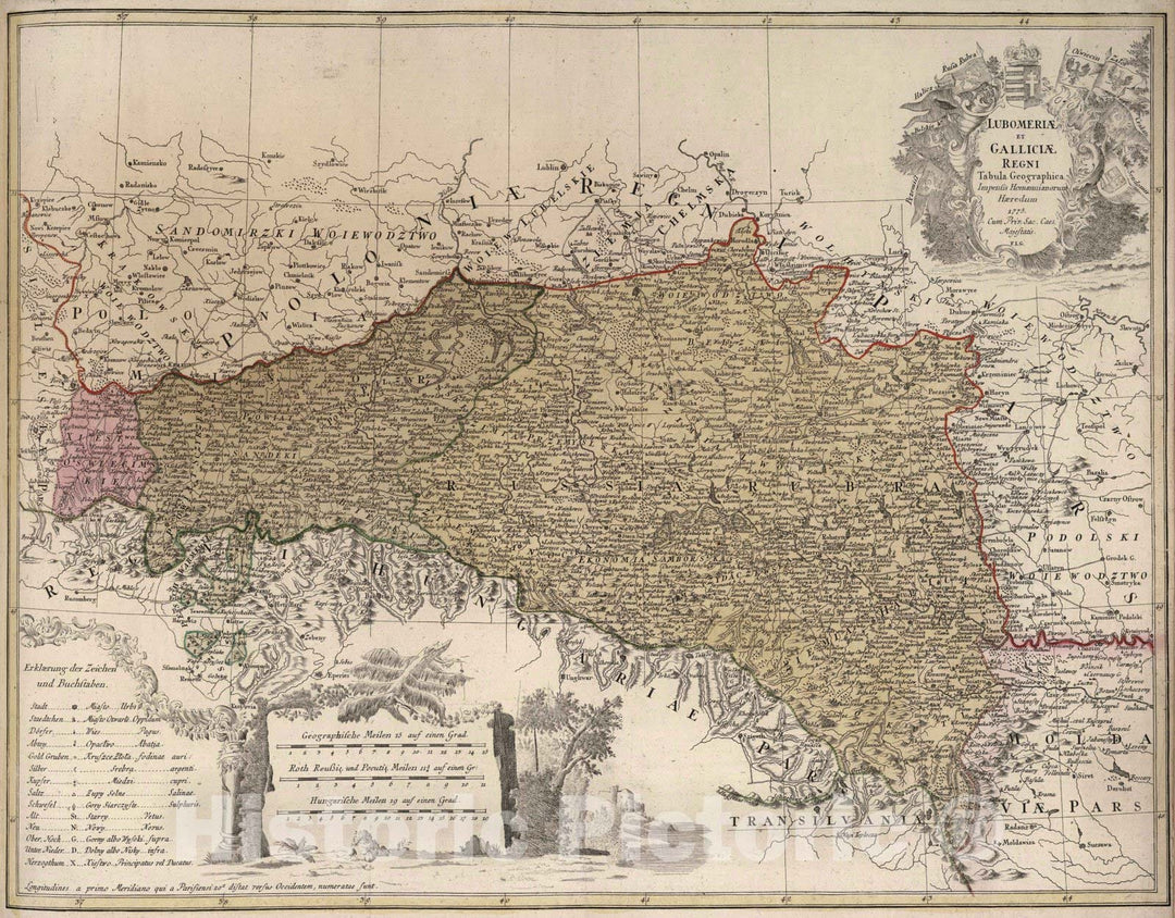 Historic Map : Poland, Carpathian Mountains 1775 Lubomeriae et Galliciae Regni. , Vintage Wall Art