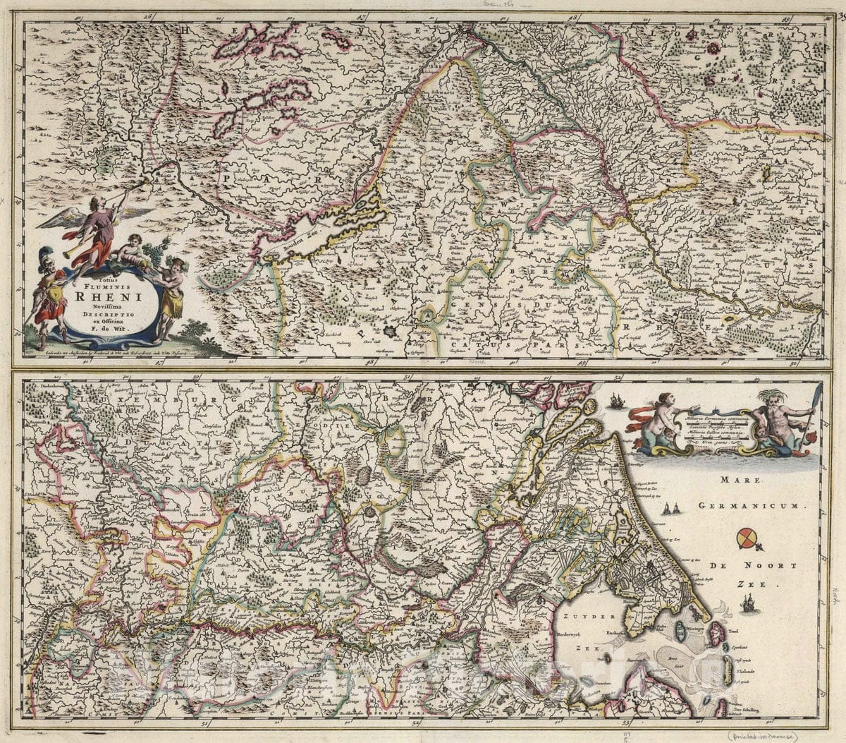 Historic Map : Netherlands, 1682 Totius Fluminis Rheni Novissima Descriptio. (Netherlands). , Vintage Wall Art