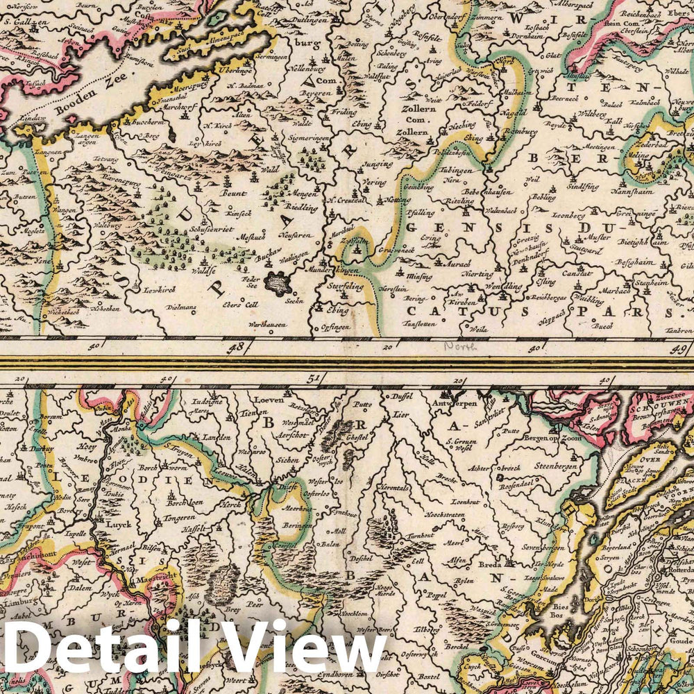 Historic Map : Netherlands, 1682 Totius Fluminis Rheni Novissima Descriptio. (Netherlands). , Vintage Wall Art