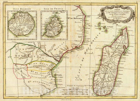 Historic Map : Madagascar; Mauritius, Africa, Eastern 1791 Afrique, cote orientale. , Vintage Wall Art