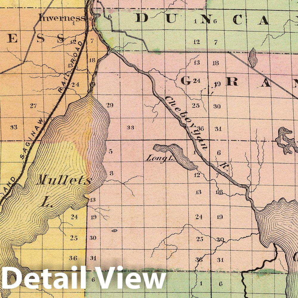 Historic Map : 1873 (Map of Cheboygan County, Michigan) - Vintage Wall Art