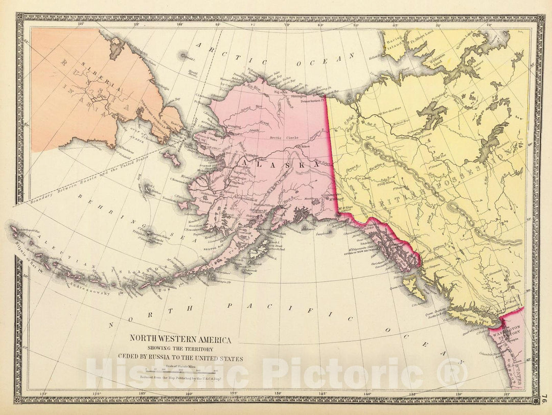 Historic Wall Map : 1872 North western America showing the territory ceded by Russia to the United States. - Vintage Wall Art