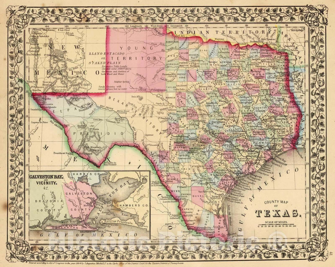 Historic Map : 1870 Texas. - Vintage Wall Art