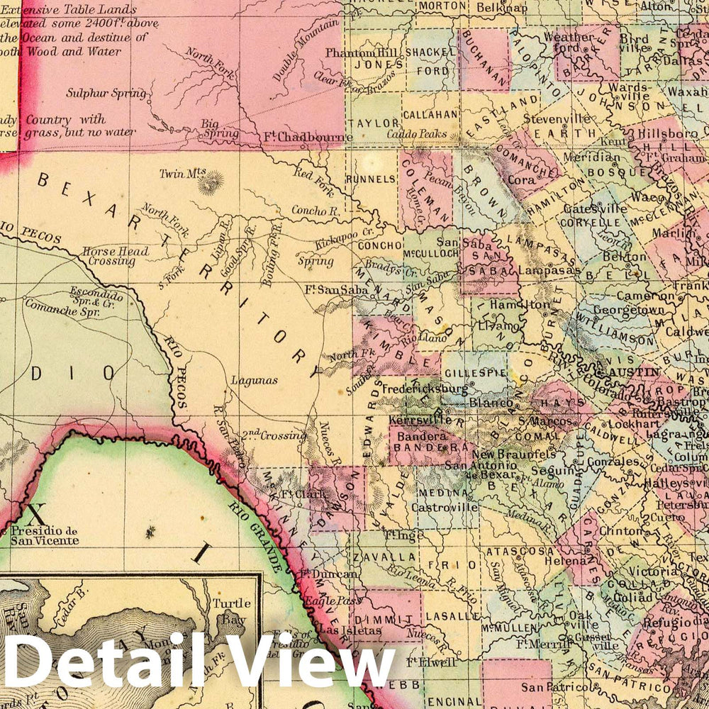 Historic Map : 1870 Texas. - Vintage Wall Art