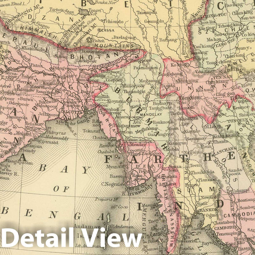 Historic Map : 1886 Hindoostan, Farther India, China, Tibet. - Vintage Wall Art