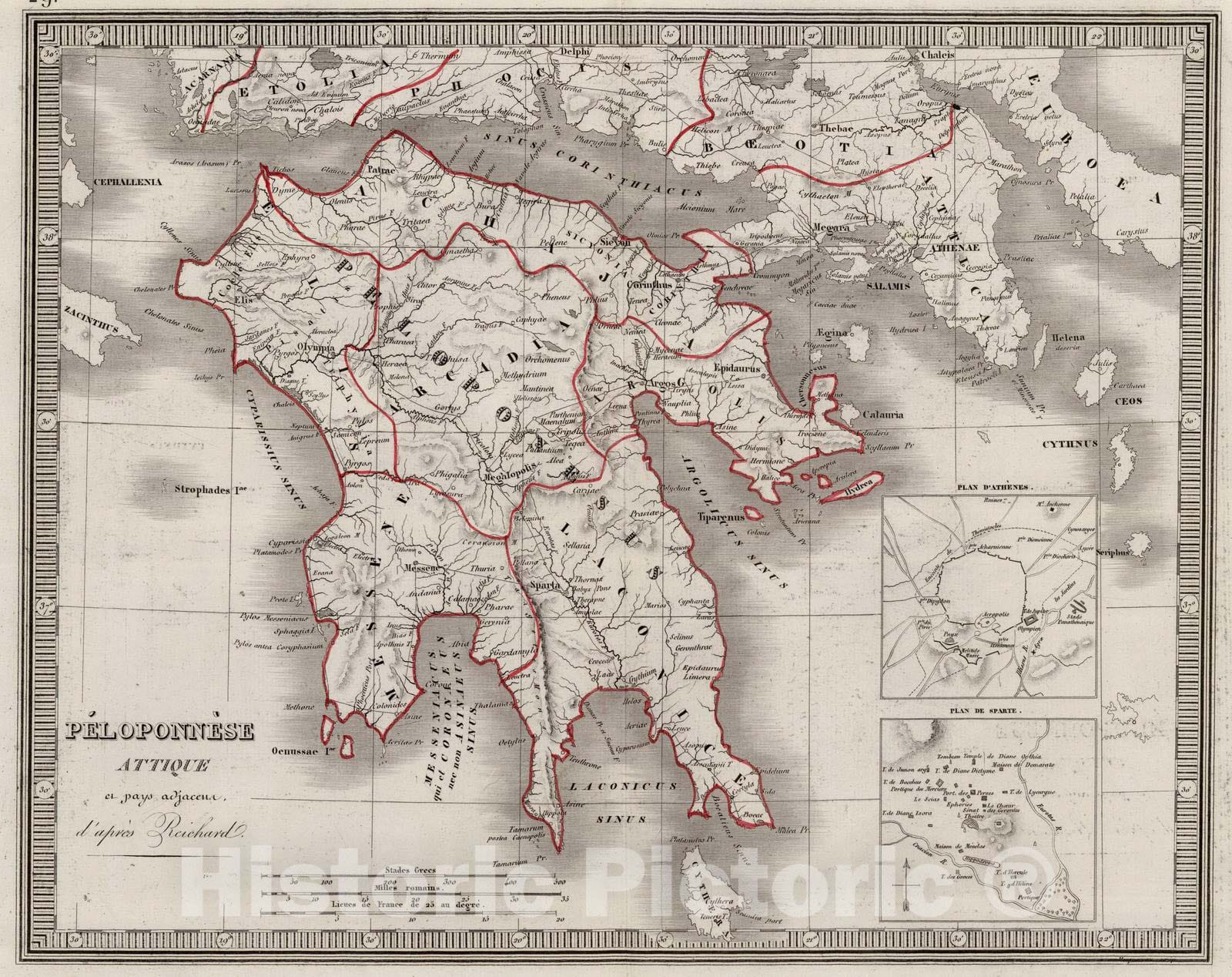 Historic Map : Greece, 1839 Peloponnese Attique. , Vintage Wall Art