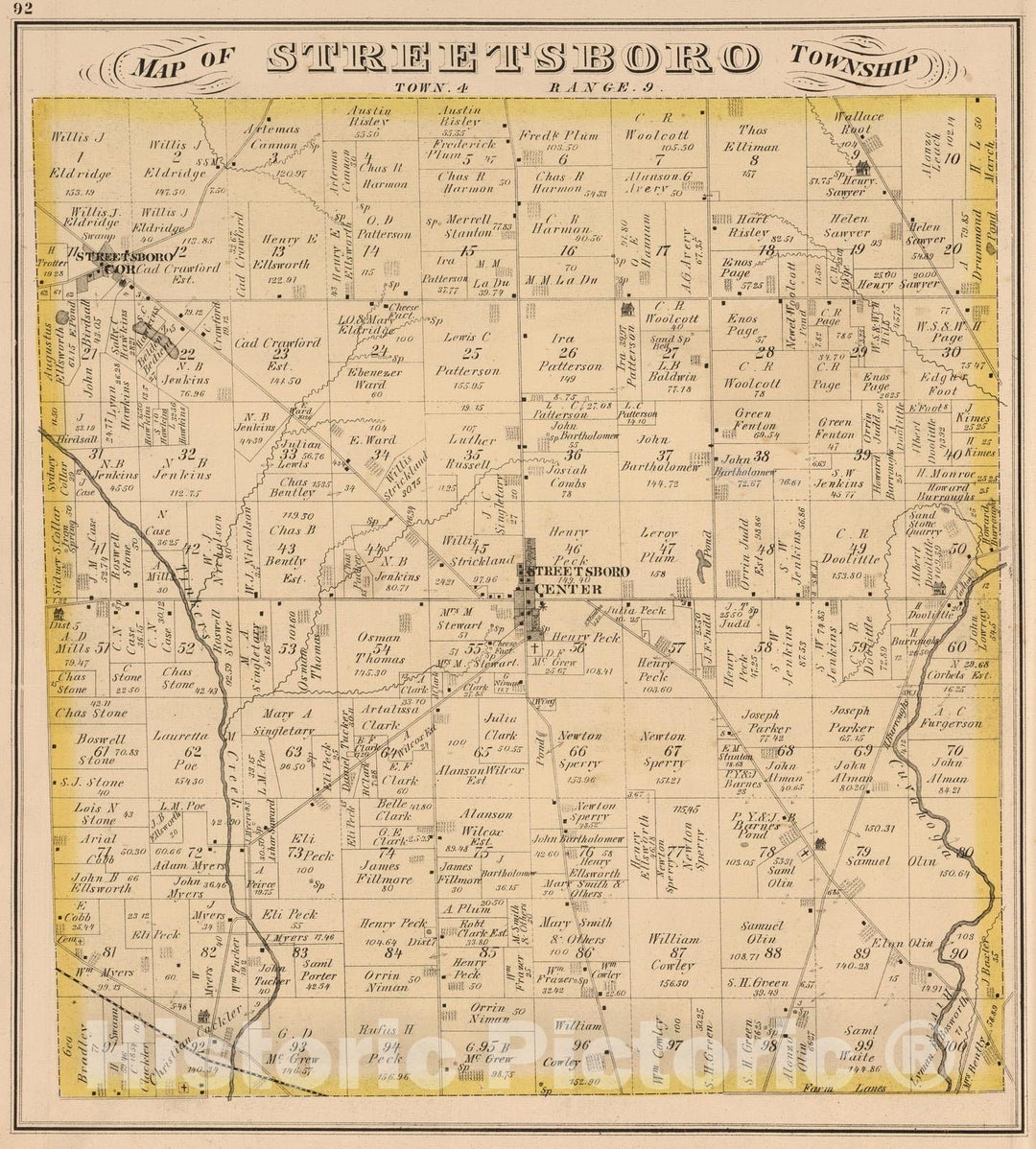 Historic Map : 1874 Streetsboro Township, Portage County, Ohio. - Vintage Wall Art