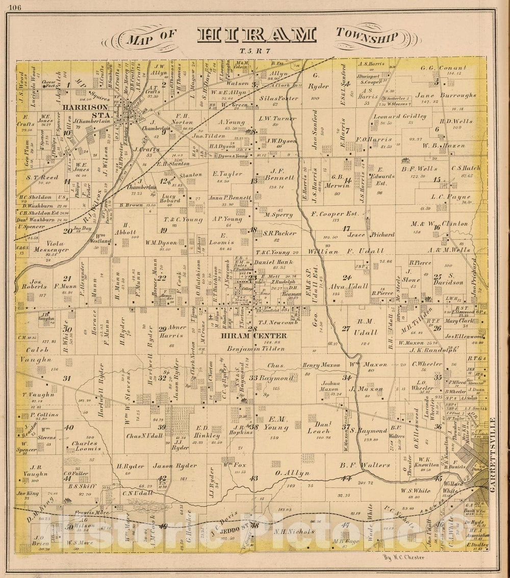 Historic Map - 1874 Hiram Township, Portage County, Ohio. - Vintage Wall Art