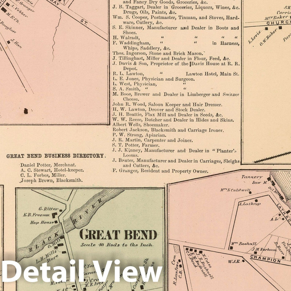 Historic Map : 1864 Evans Mills. Champion. Tylerville. Great Bend. West Carthage. Philadelphia, Jefferson County, New York. - Vintage Wall Art