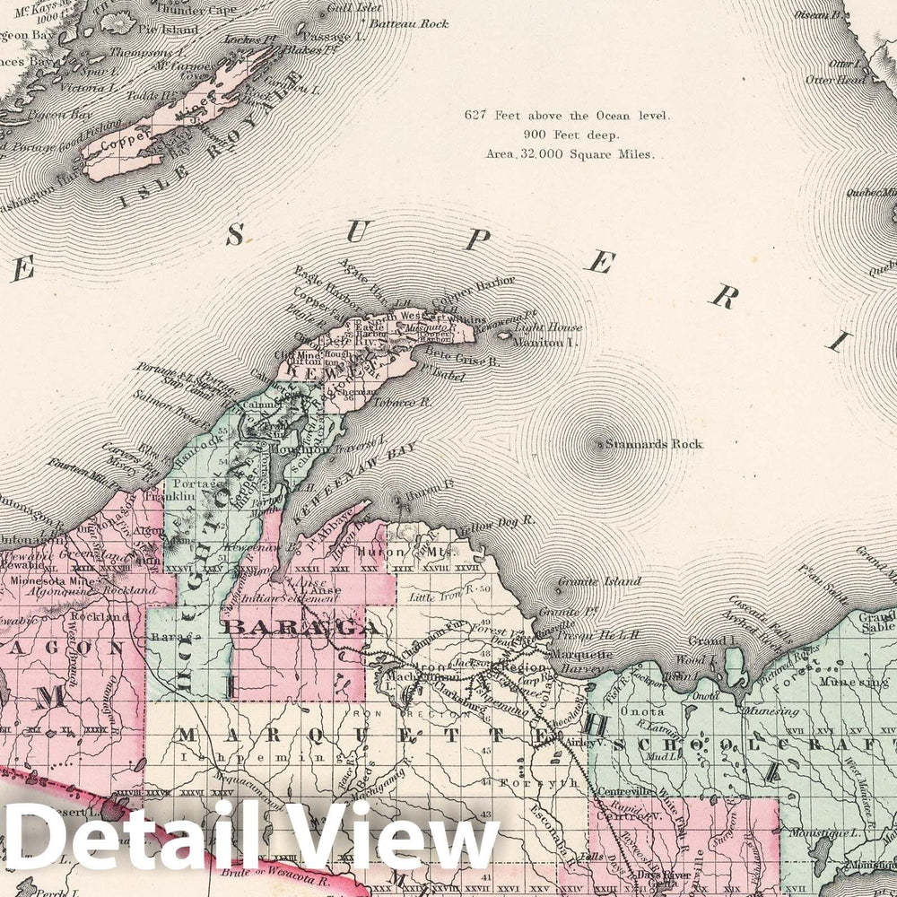 Historic Map : 1878 Lake Superior and the Northern Part of Michigan. - Vintage Wall Art