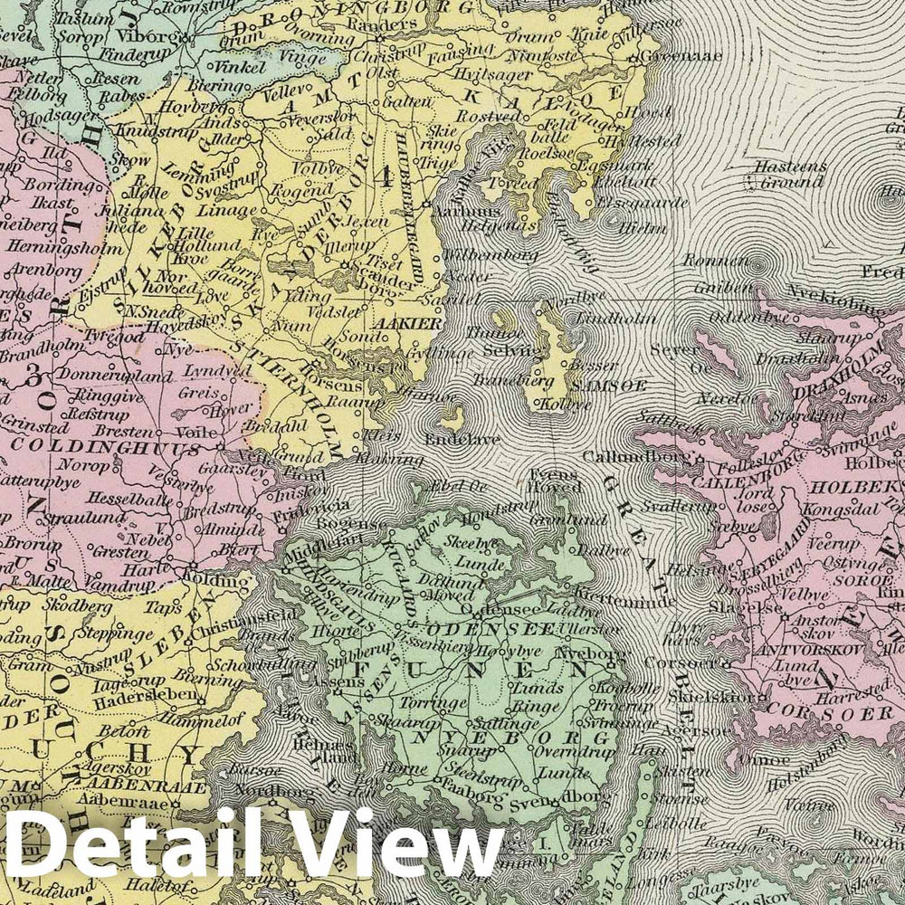 Historic Map : 1855 Denmark - Vintage Wall Art