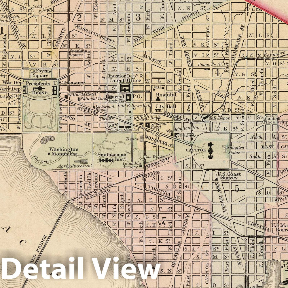 Historic Map : National Atlas - 1874 City of Washington, the Capitol of the United States of America. - Vintage Wall Art