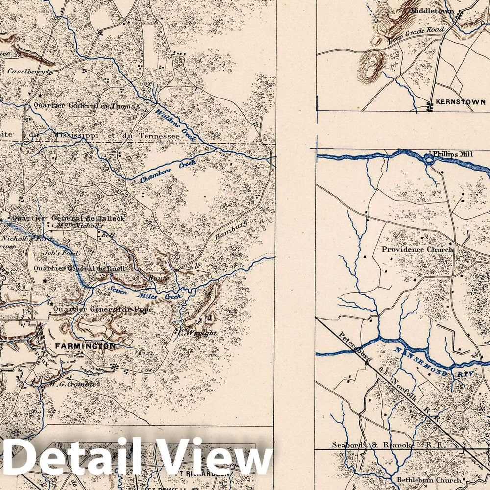 Historic Map : Mississippi, 1875 Planche XIII. Environs of Corinth (Mississippi). Winchester (Virginie). Suffold (Virginie). , Vintage Wall Art