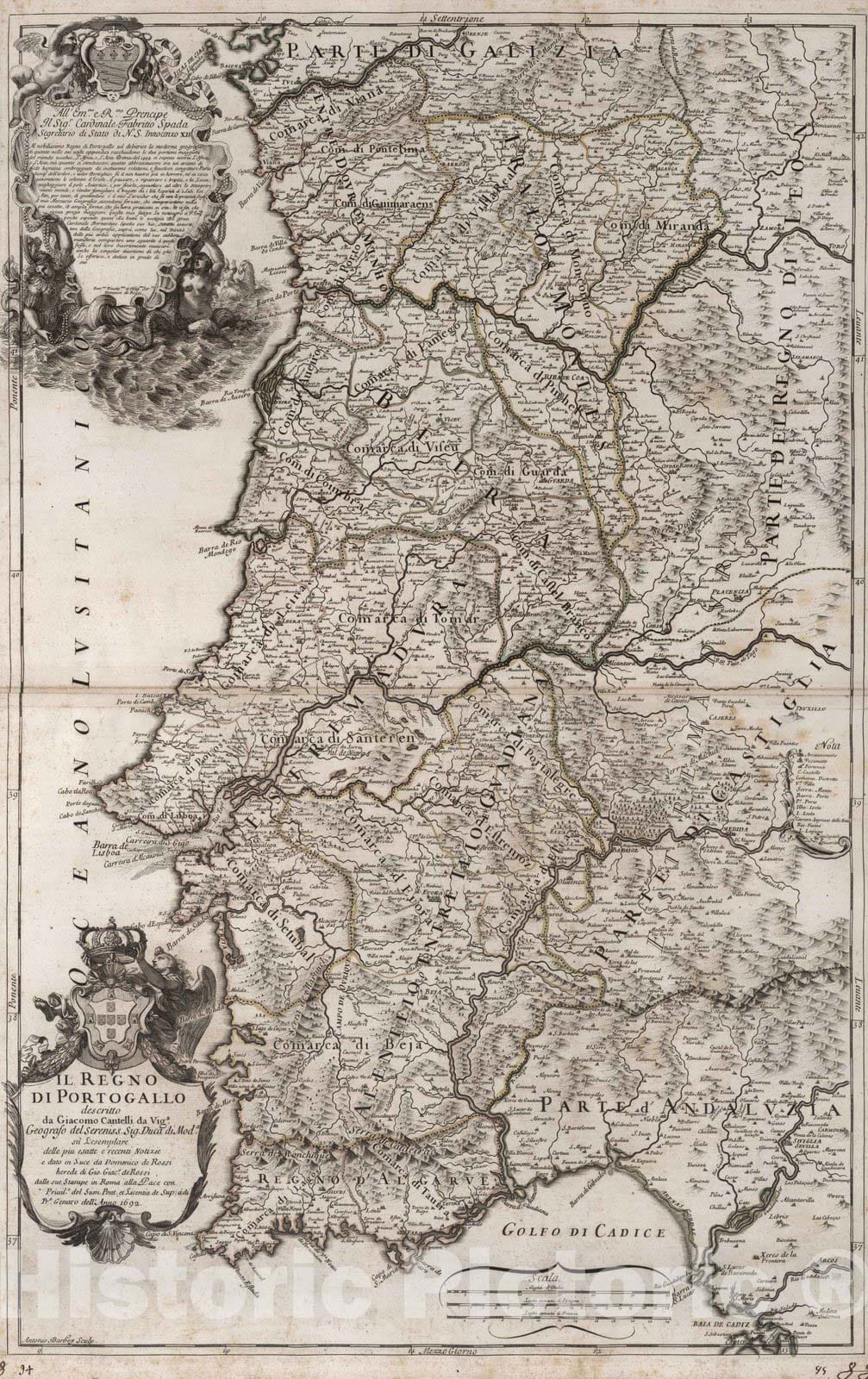 Historic Map : Portugal, , Europe 1692 Il Regno di Portogallo , Vintage Wall Art