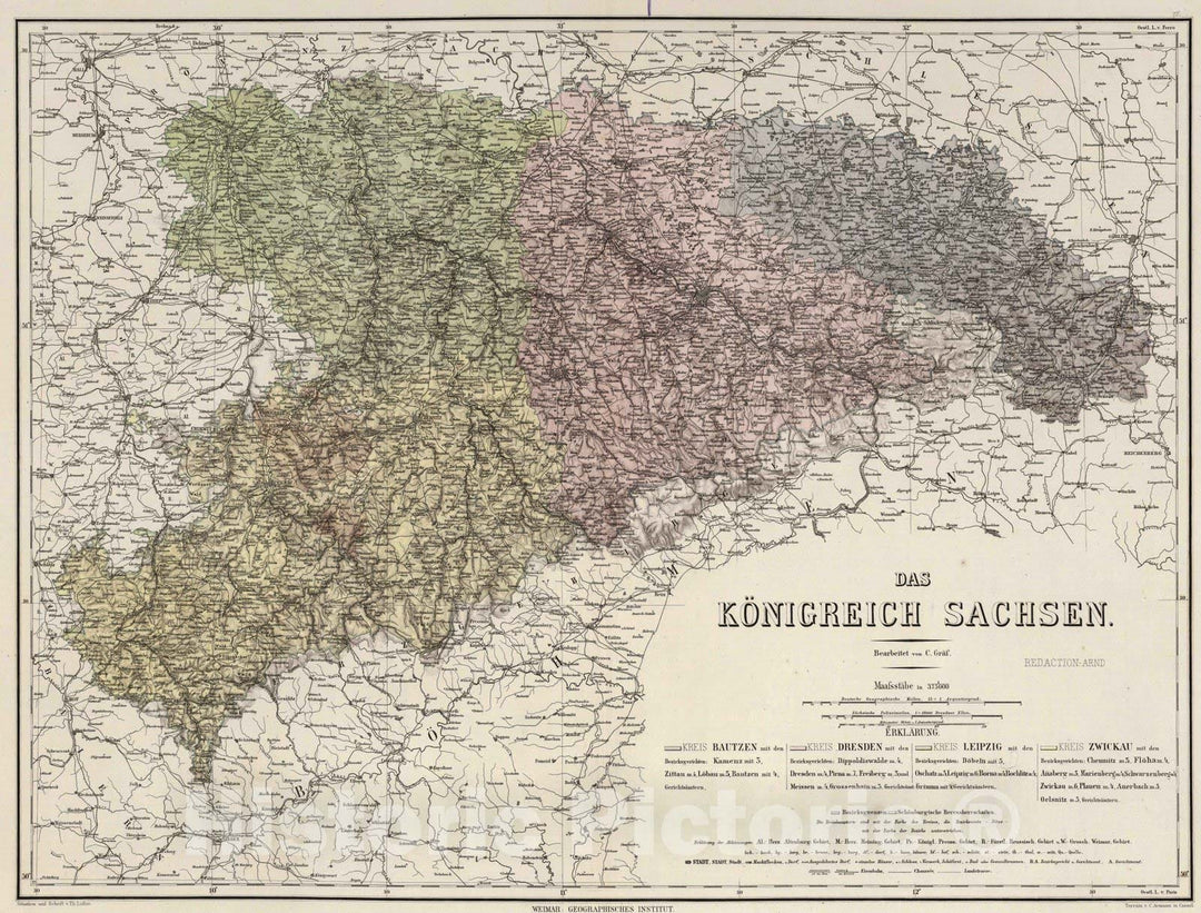 Historic Map : 1879 Kingdom of Saxony, Germany. - Vintage Wall Art