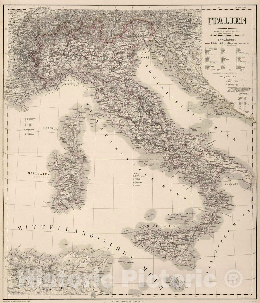 Historic Map : 1879 Italy : Vintage Wall Art