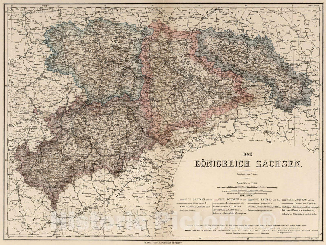 Historic Map : 1886 Kingdom of Saxony, Germany. - Vintage Wall Art