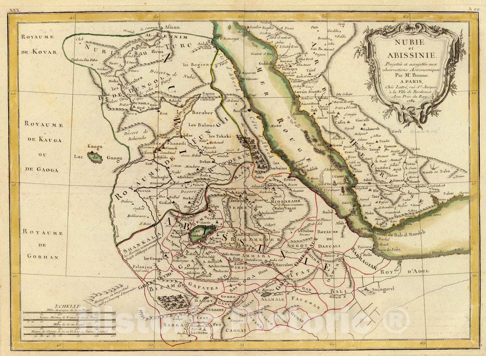 Historic Map : Ethiopia; Sudan, Africa, Eastern 1782 Nubie, Abissinie. , Vintage Wall Art