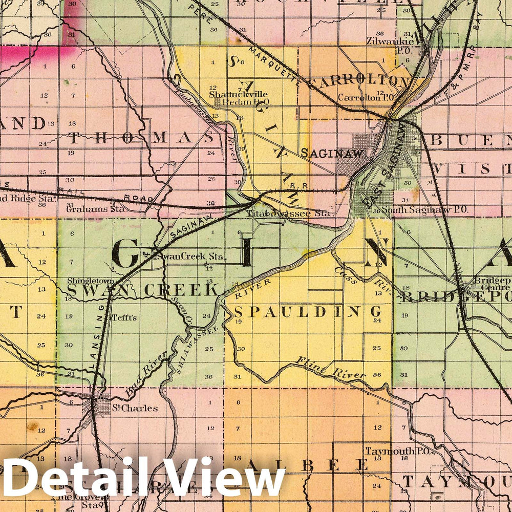 Historic Map : 1873 (Map of Saginaw County, Michigan) - Vintage Wall Art