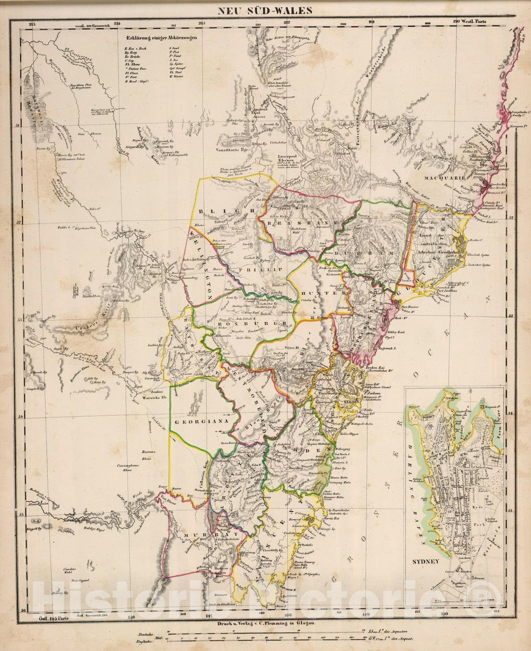 Historic Map : Australia , Sydney (N.S.W.), 1855 Neu Sud-Wales. , Vintage Wall Art