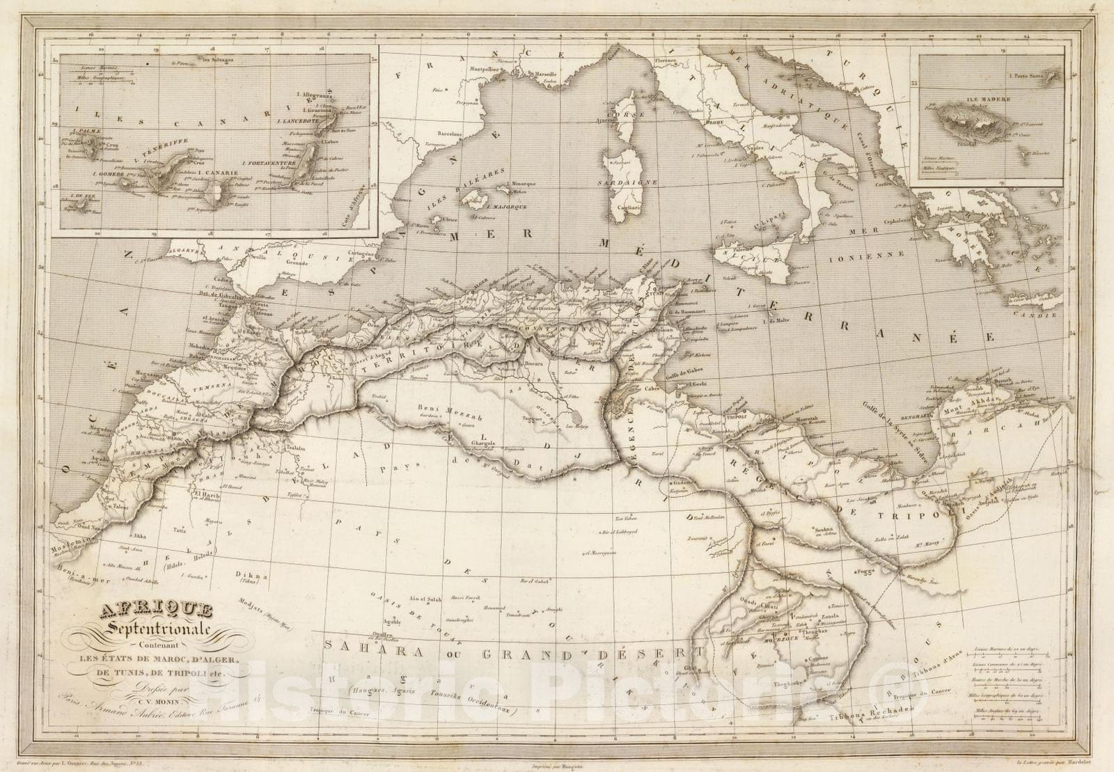 Historic Map : Algeria; Morocco, North Africa 1837 Afrique Septentrionale. , Vintage Wall Art